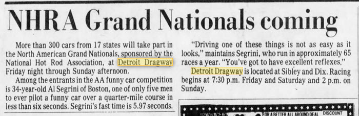 Detroit Dragway - The Nhra Days May 15 1980 (newer photo)